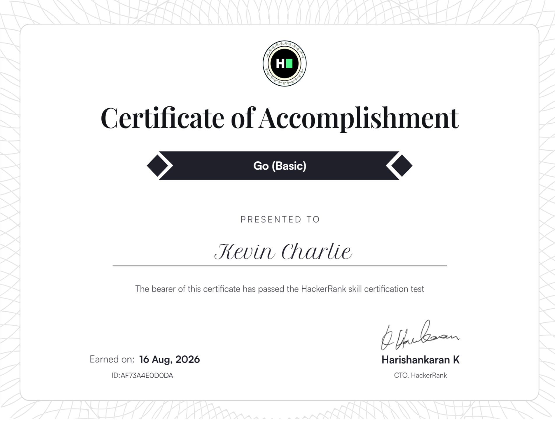 Go (Basic) certificate