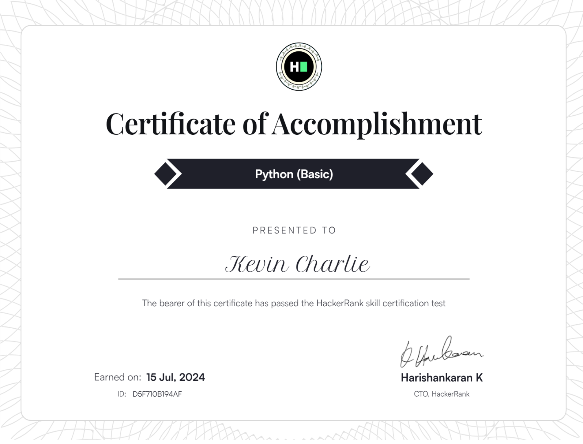 Python (Basic) certificate
